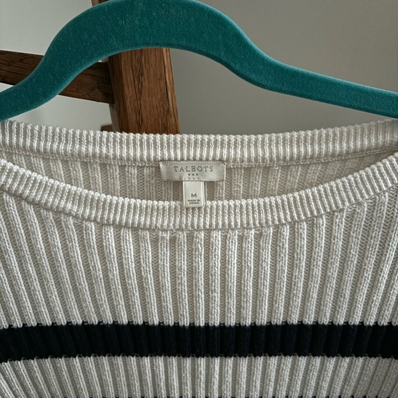 Talbots Medium ribbed Blue & White Striped Boatneck Cotton Sweater - Picture 2 of 5